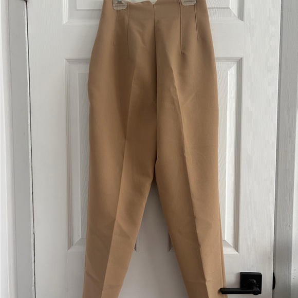 Tan High-Waisted Straight Leg Pleated Pants - Picture 2 of 2